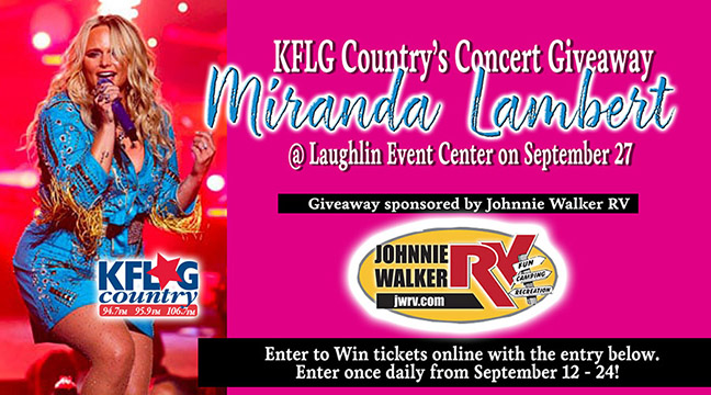 Enter to win the KFLG Country Miranda Lambert Concert Giveaway